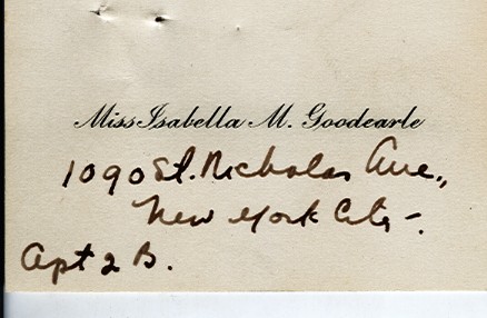 Address of Miss Isabella M. Goodearle