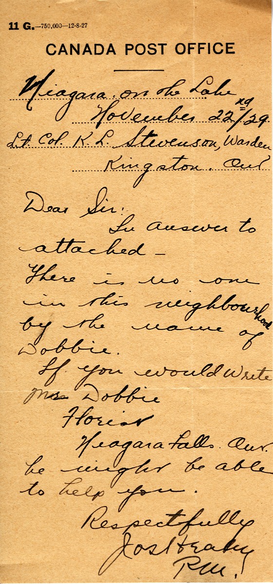 Letter from the Postmaster to Lt. Col. K.L. Stevenson, 22nd November 1929