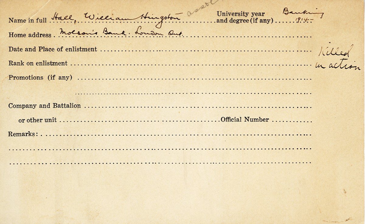 University Military Service Record of William Hall