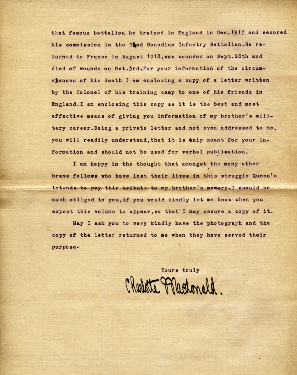 Letter from Charlotte MacDonald to Prof. H.T. Wallace, 9th December 1918, Page 2