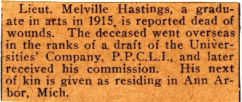 News Clipping Reporting Death of Hastings