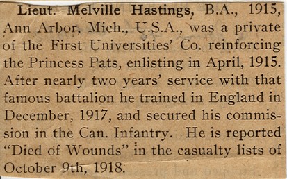 News Clipping Reporting Death of Hastings