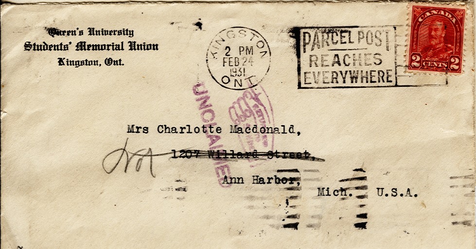 Postcard Addressed to Mrs. Charlotte MacDonald