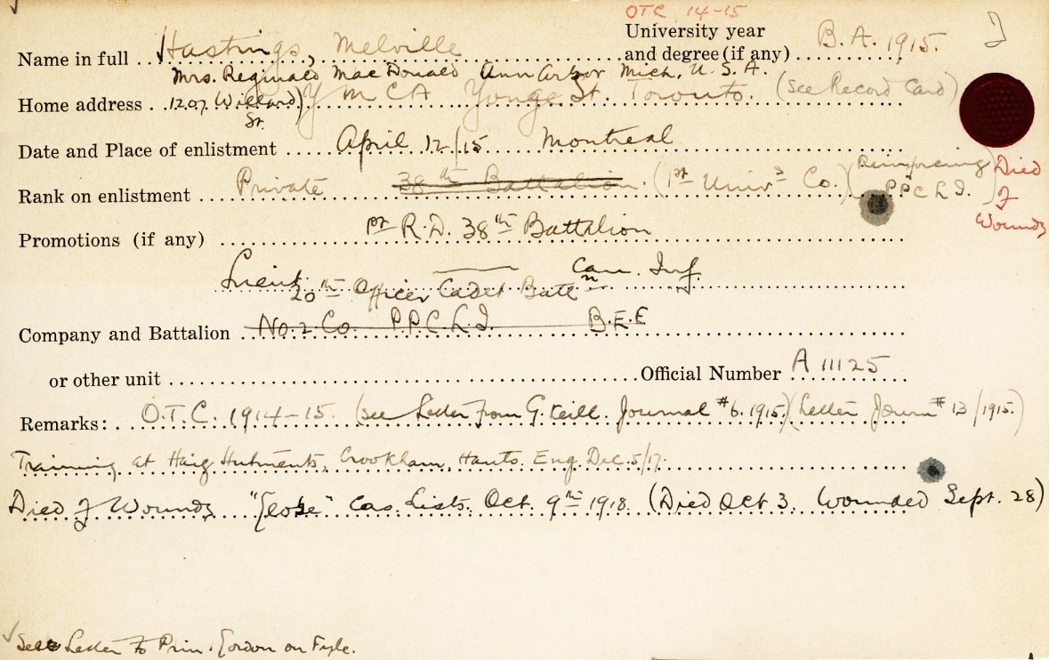 University Military Service Record of Hastings