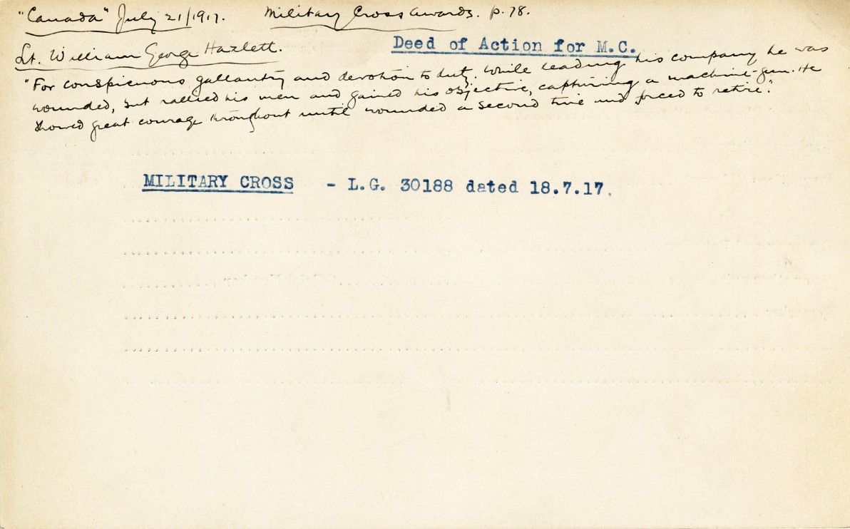 University Military Service Record of Hazlett, Back Page