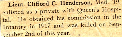 News Clipping Reporting Death of Henderson