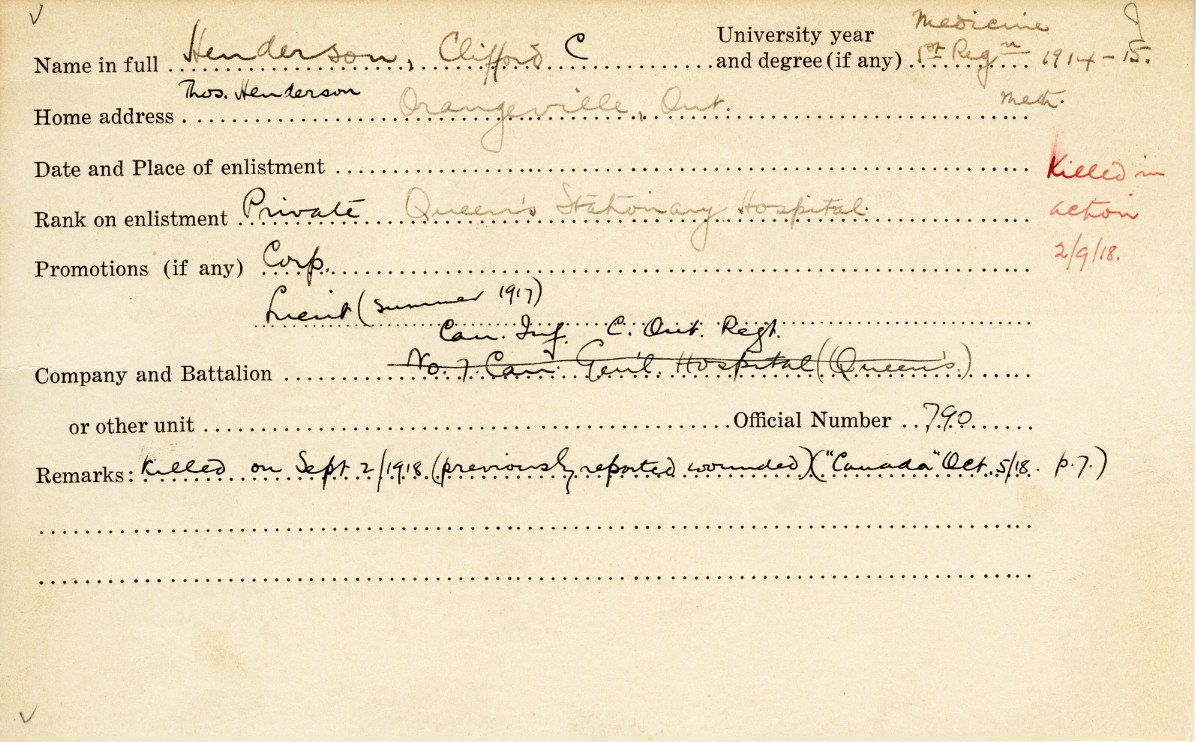 University Military Service Record of Henderson