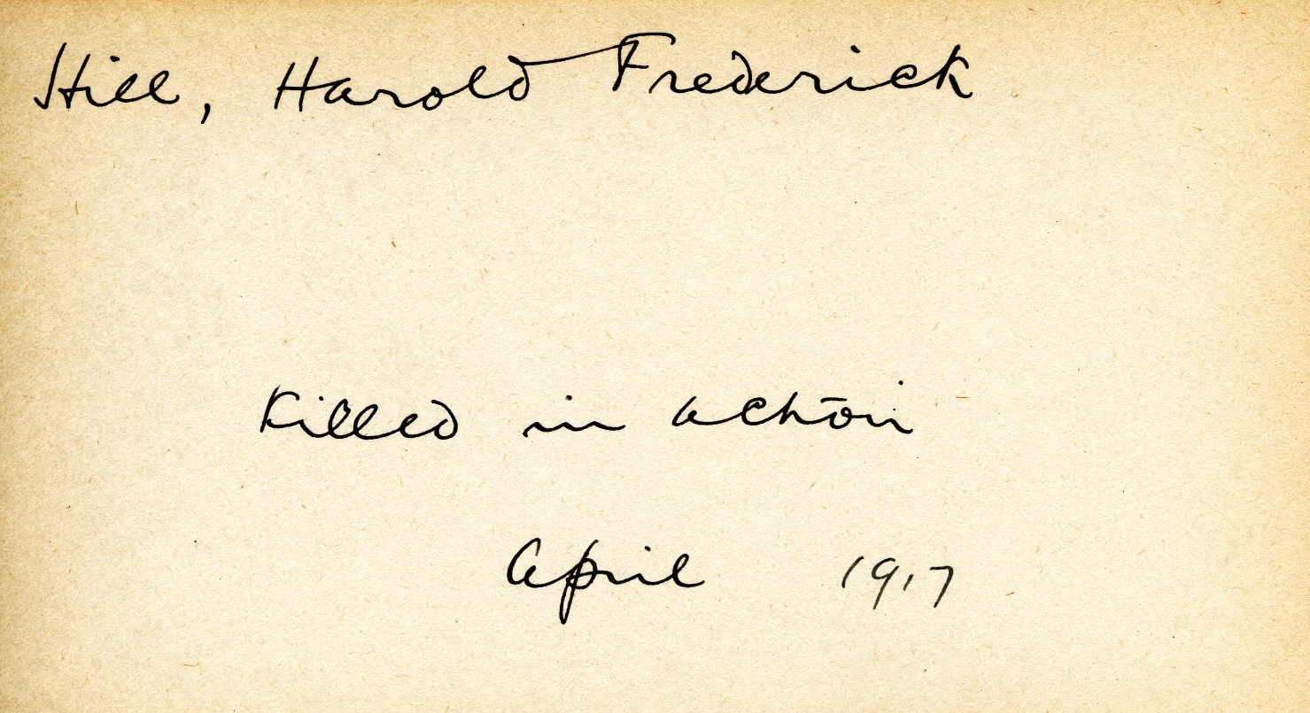 Card Describing Cause of Death of Hill, April 1917