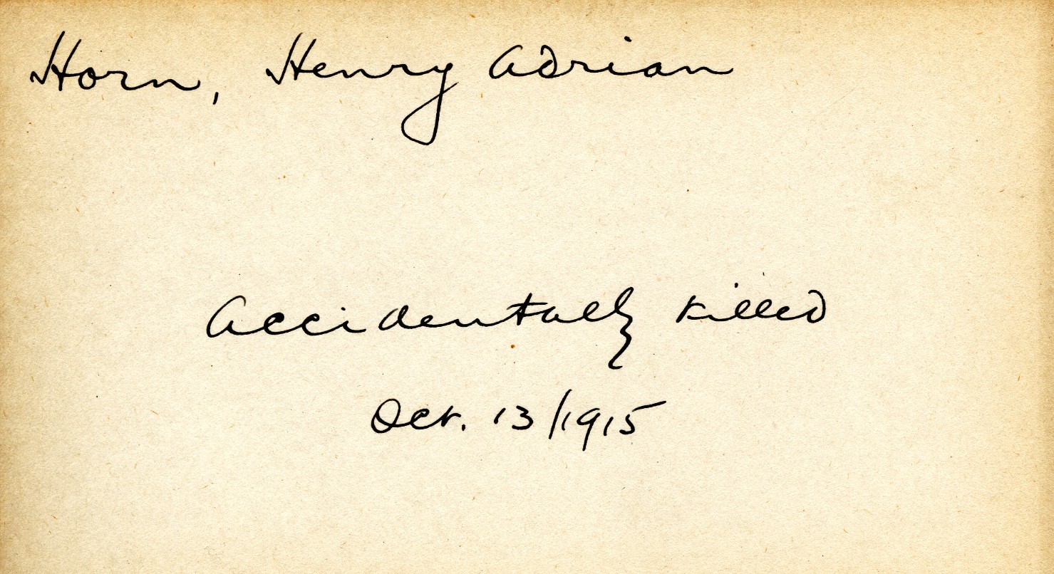 Card Describing Cause of Death of Henry Adrian Horn, 13th October 1915