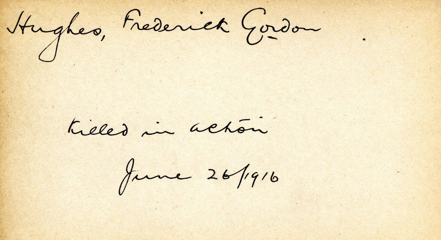 Card Describing Cause of Death of Hughes, 26th June 1916