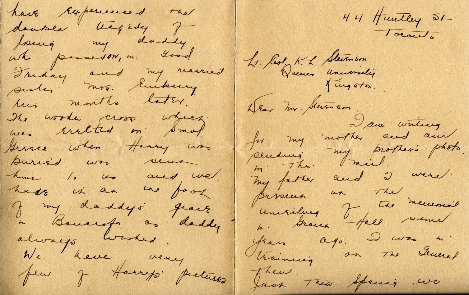 Letter from Jarman's Brother to Lt. Col. K.L. Stevenson, Page 1 and 2