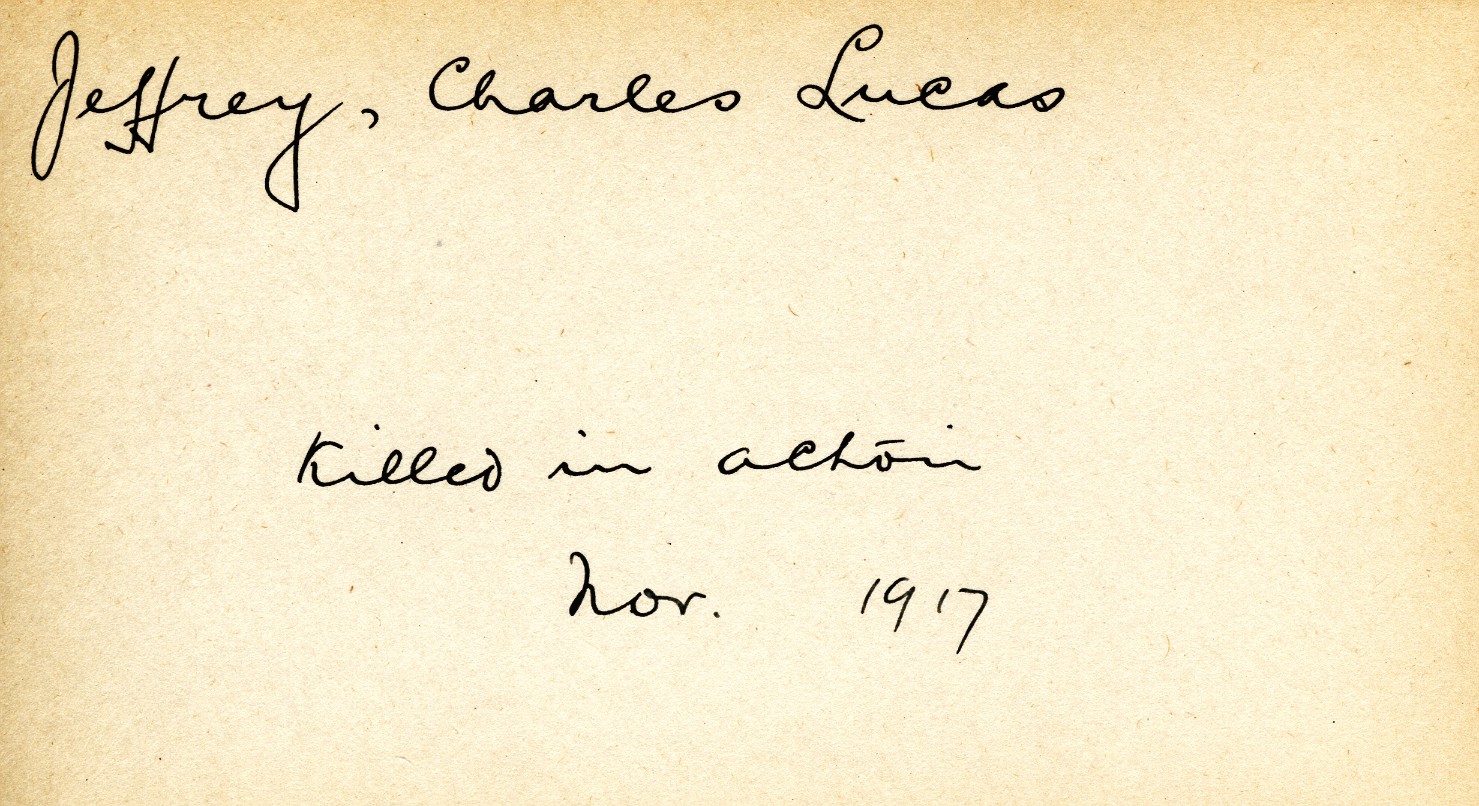 Card Describing Cause of Death of Jeffrey, November 1917