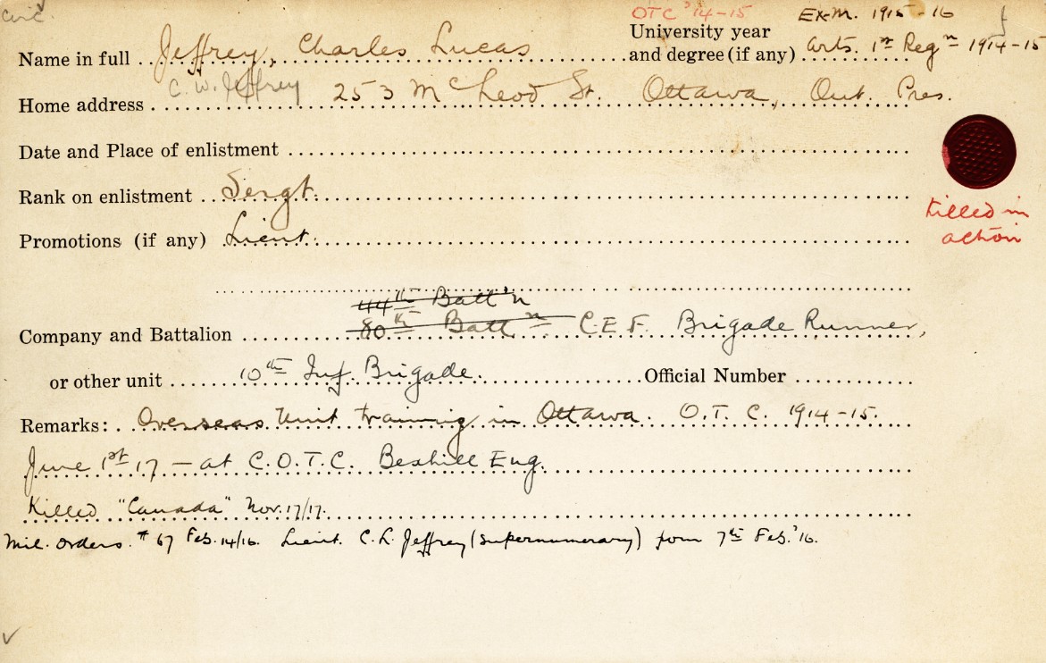 University Military Service Record of Jeffrey