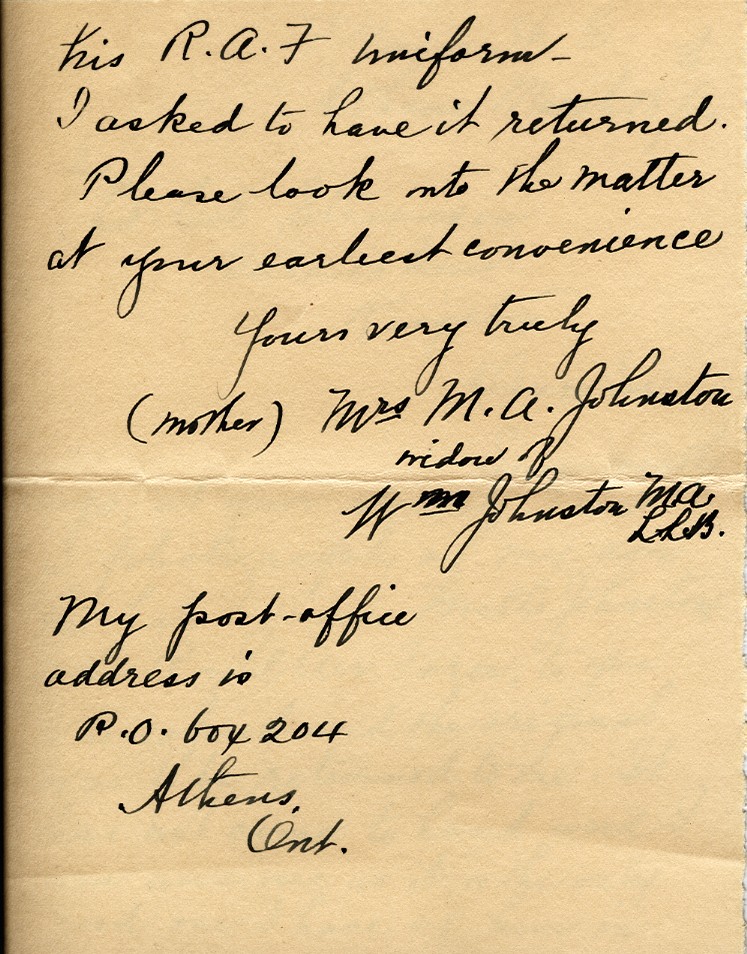 Letter from Mrs. Margaret A. Johnston to Lt. Col. K.L. Stevenson, 18th March 1930, Page 2