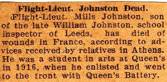 News Clipping Reporting Death of Johnston
