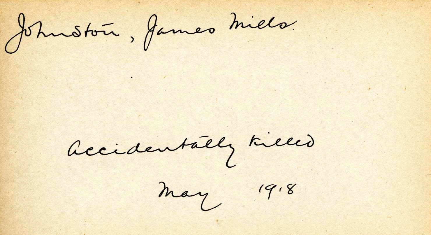 Card Describing Cause of Death of Johnston, May 1918