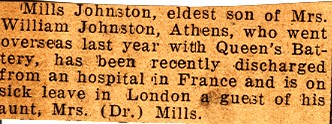 News Clipping Reporting Hospital Discharge of Johnston