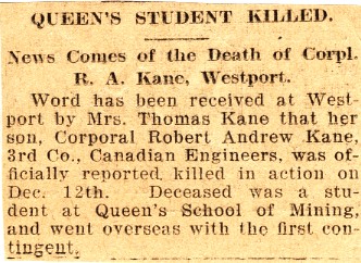 News Clipping Reporting Death of Kane