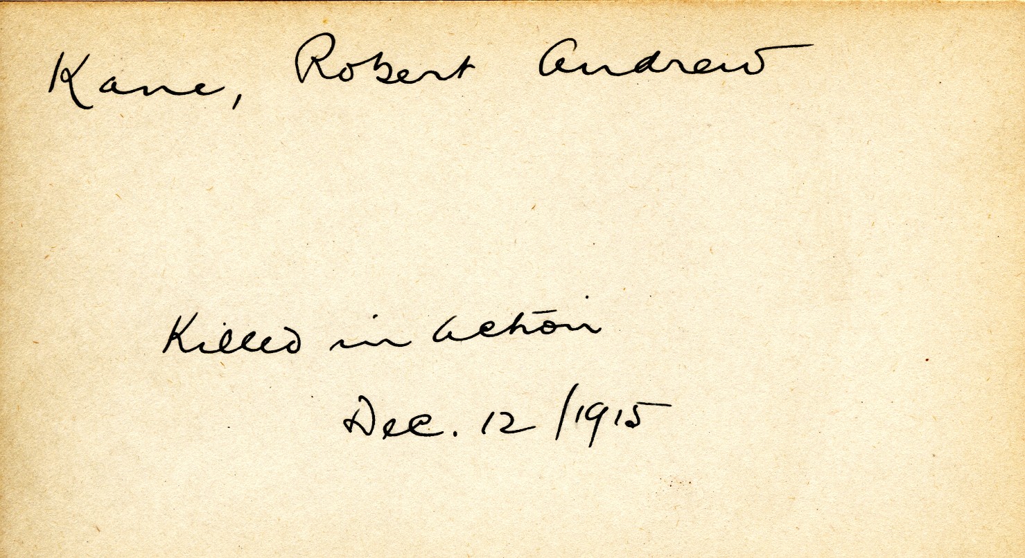 Card Describing Cause of Death of Kane, 12th December 1915