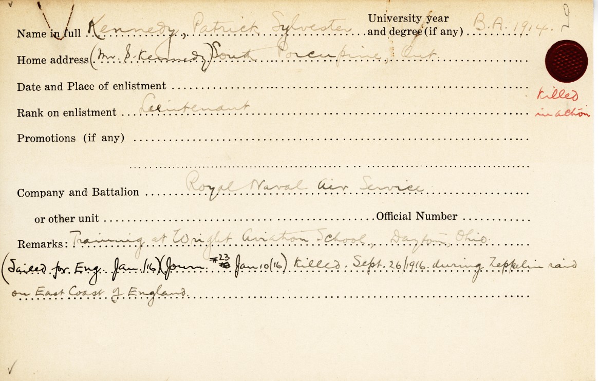 University Military Service Record of Kennedy