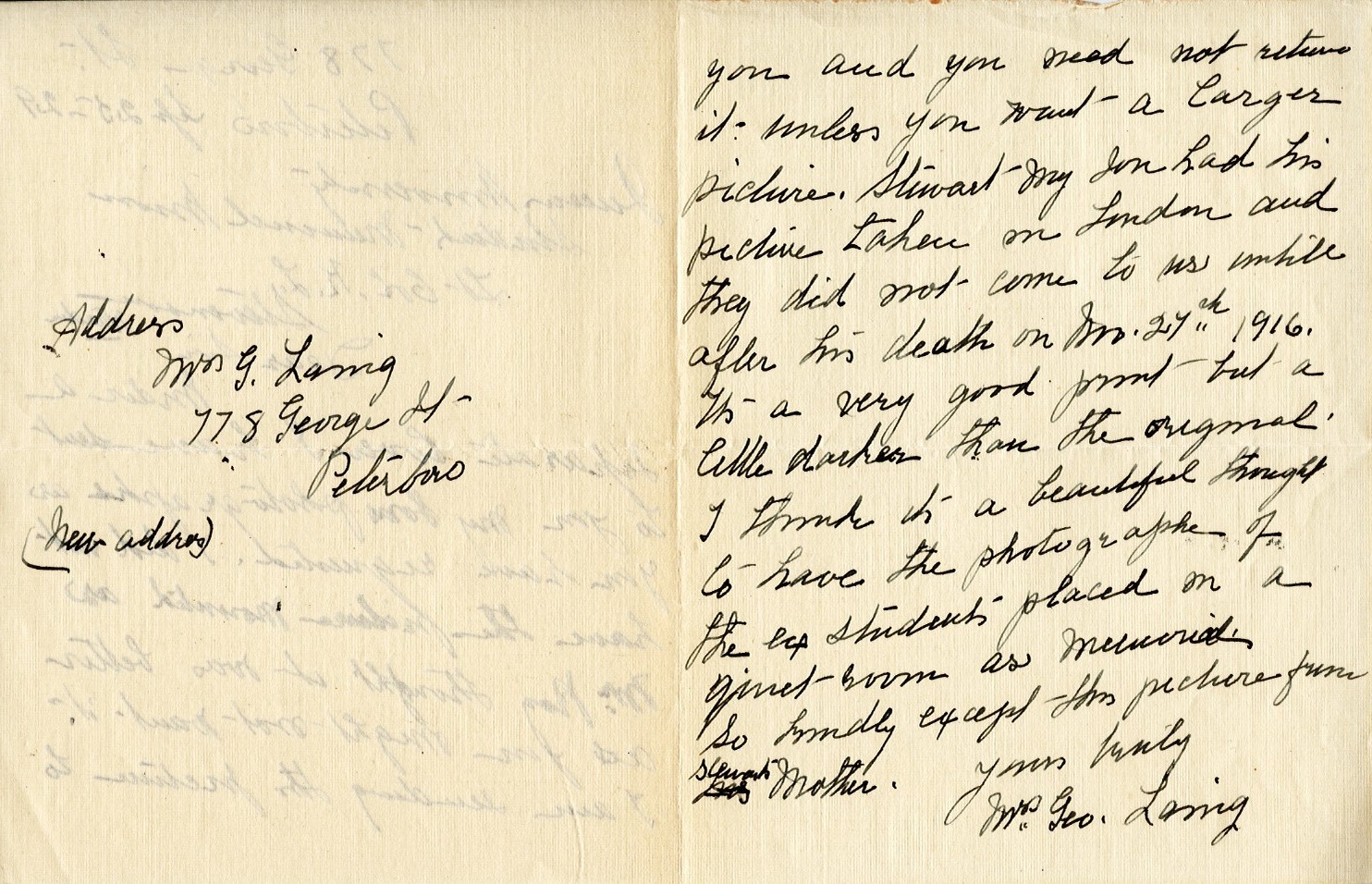 Letter from Mrs. G. Laing to Lt. Col. K.L. Stevenson, 25th September 1929, Page 2