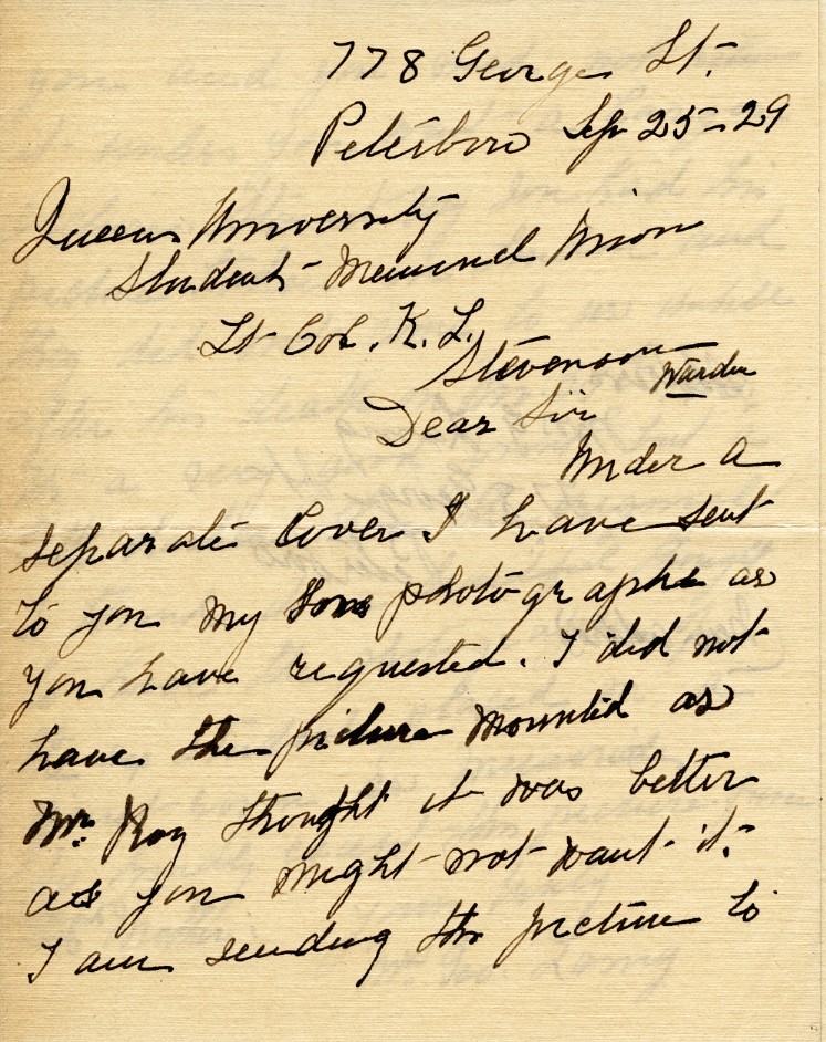 Letter from Mrs. G. Laing to Lt. Col. K.L. Stevenson, 25th September 1929, Page 1