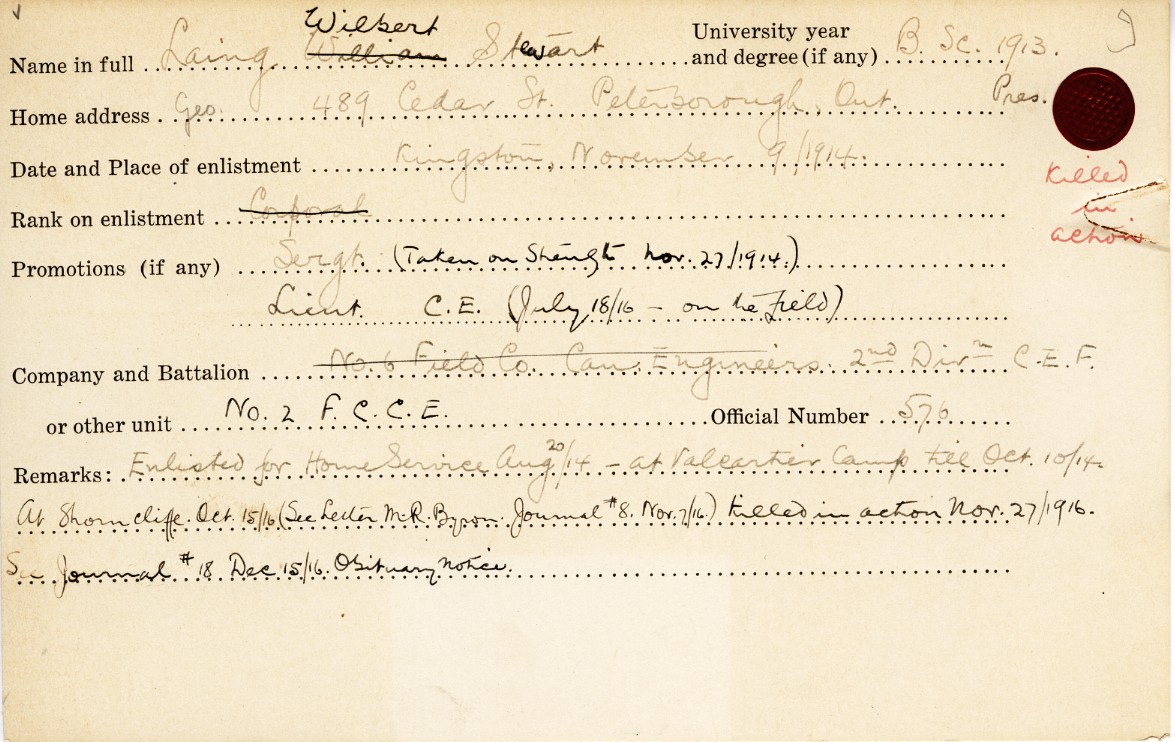 University Military Service Record of Laing