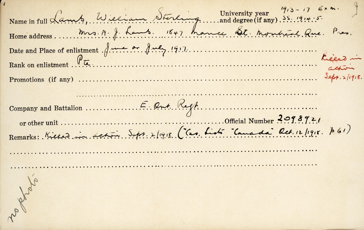 University Military Service Record of Lamb