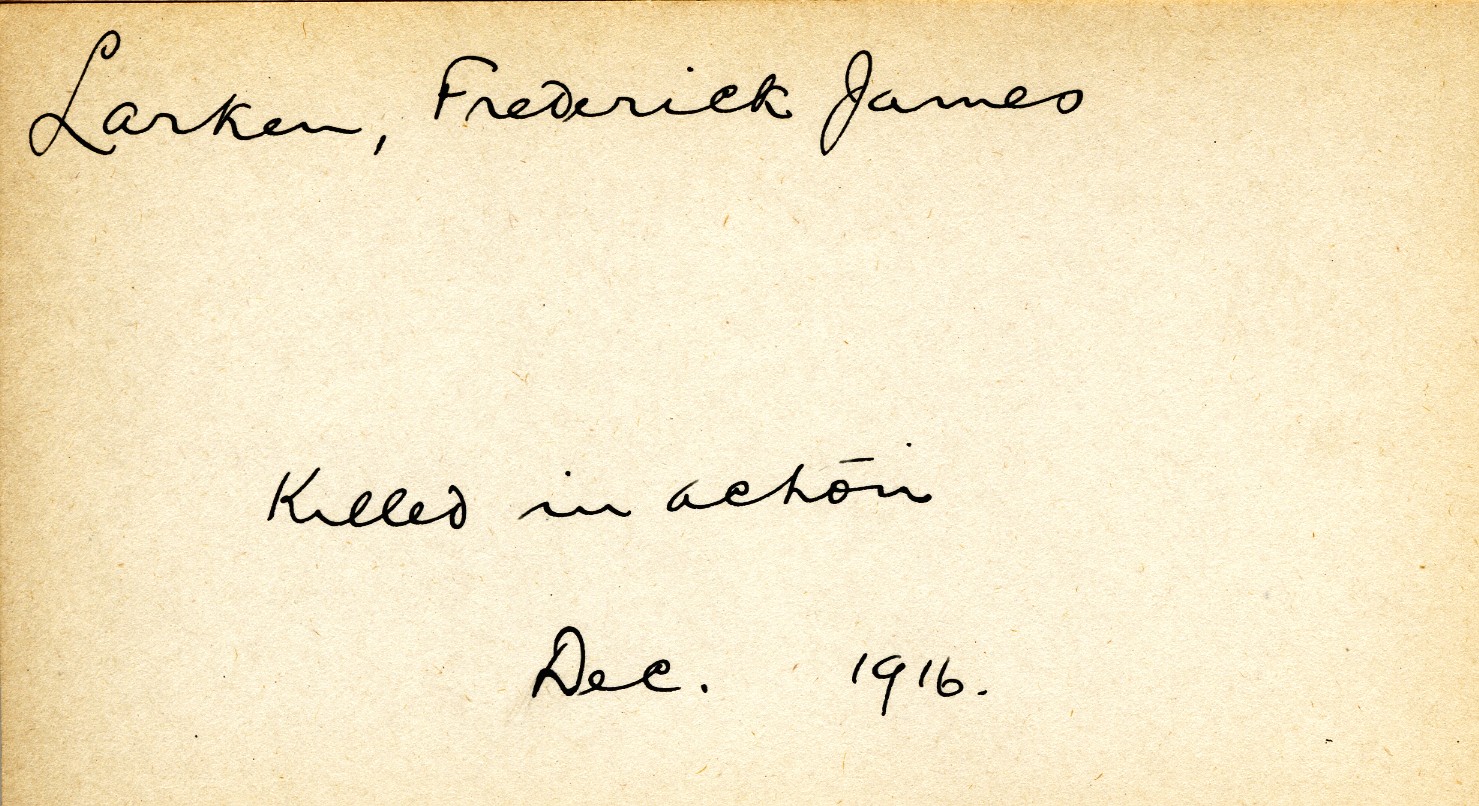 Card Describing Cause of Death of Larkin, December 1916