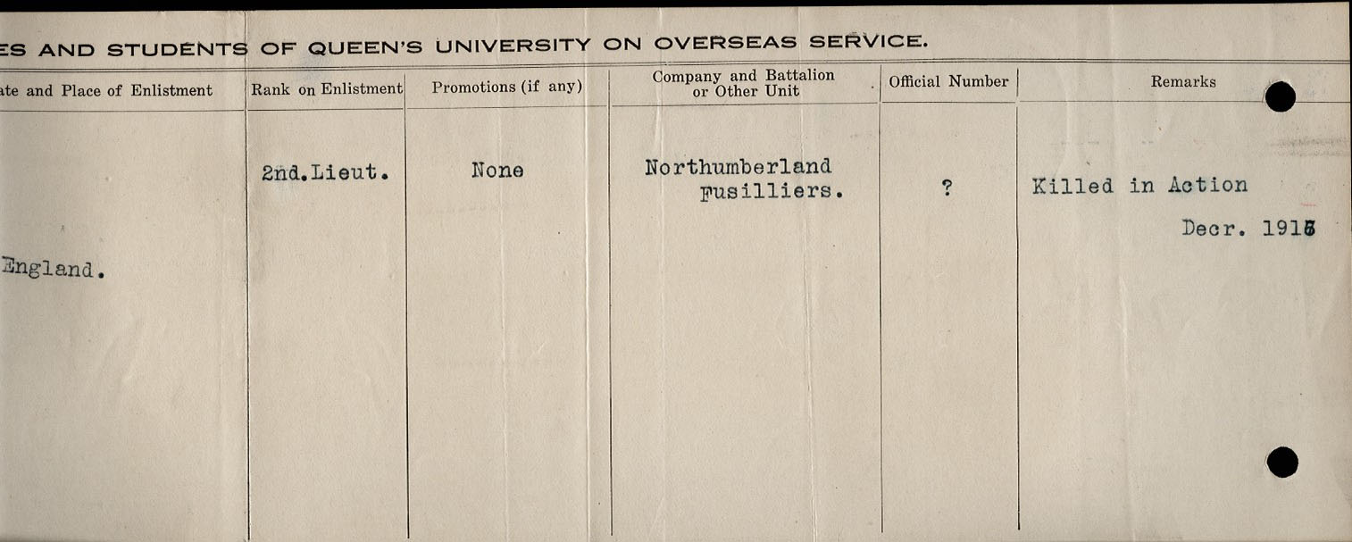 University Overseas Service Record of Frederick James Larkin, Second Half