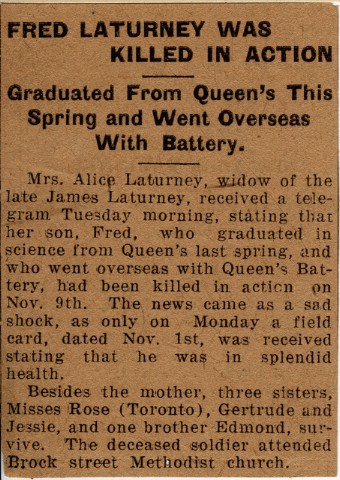 News Clipping Reporting Death of Laturney