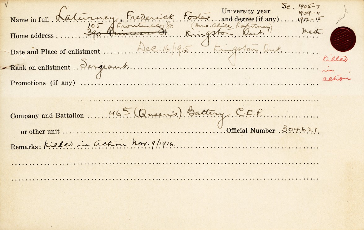 University Military Service Record of Laturney