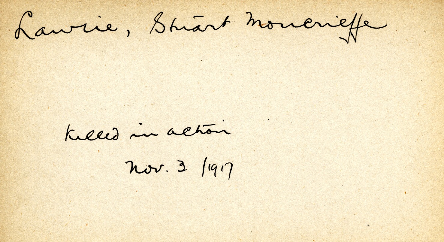 Card Describing Cause of Death of Laurie, 2rd November 1917