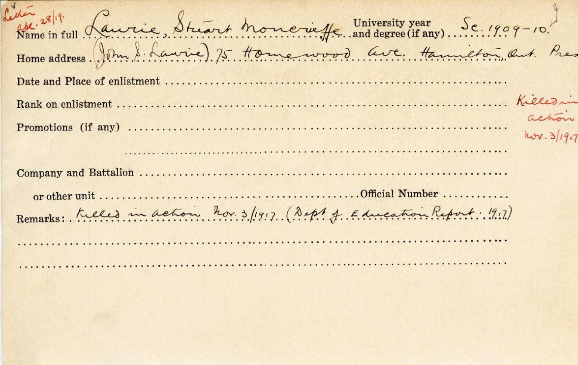 University Military Service Record of Laurie