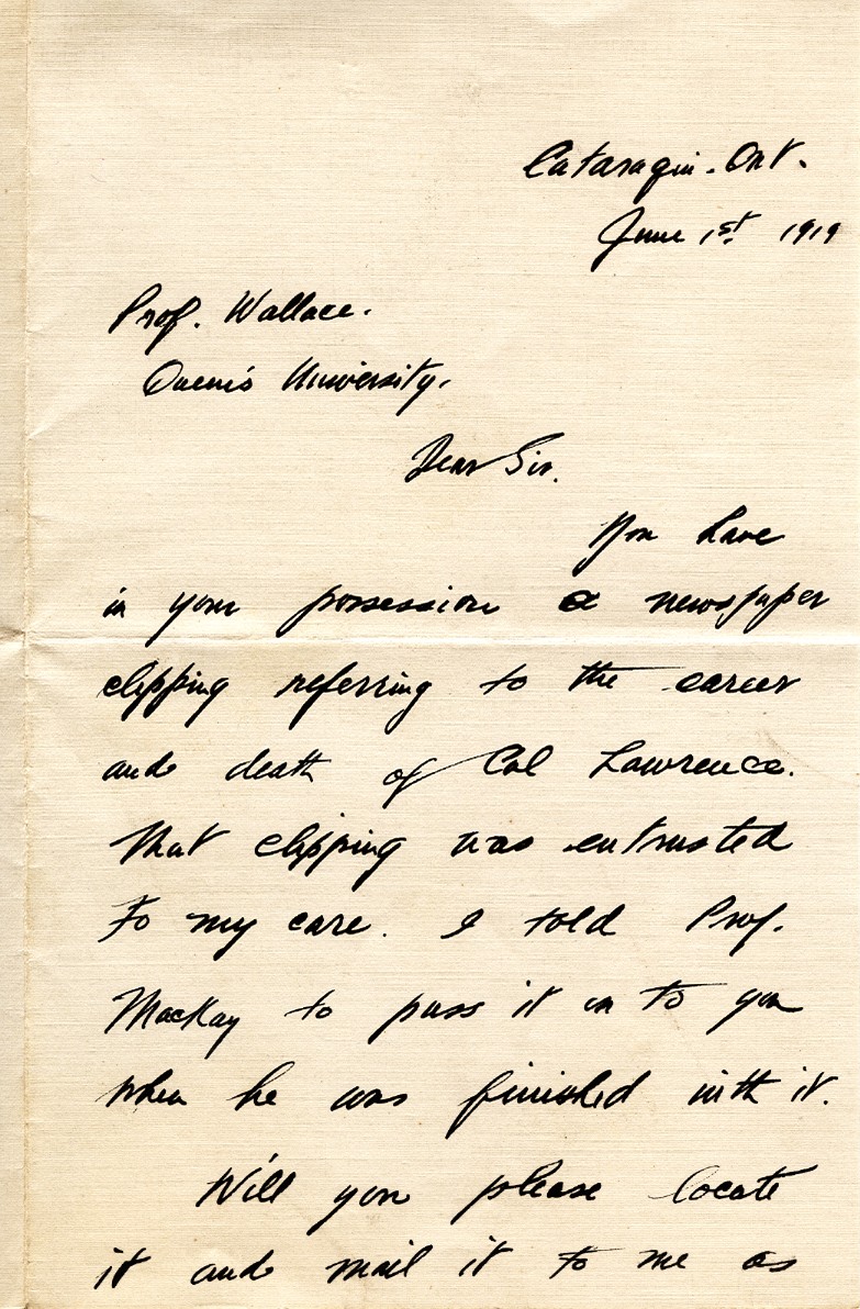 Letter from J.W. Edwards to Professor Wallace, 1st June 1919, Page 1