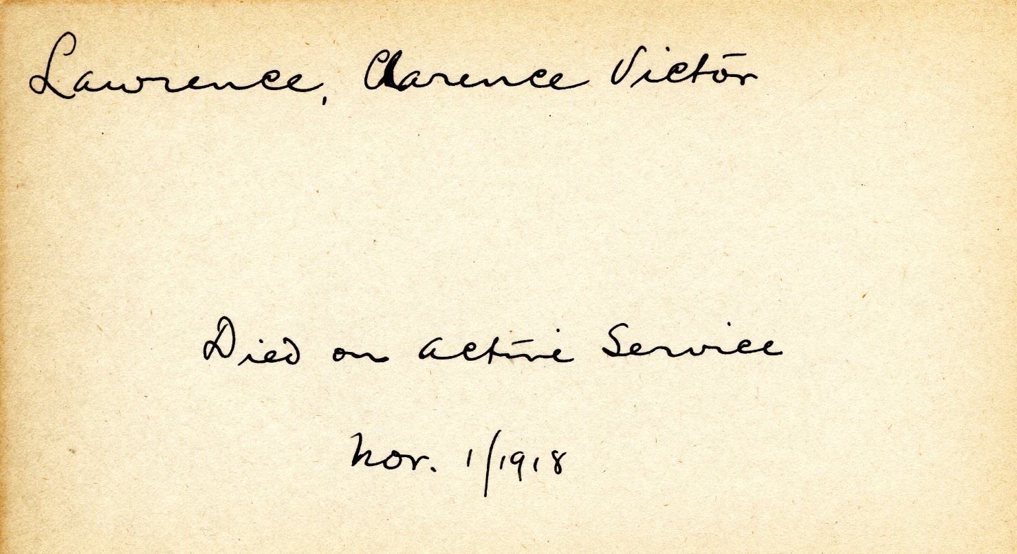 Card Describing Cause of Death of Lawrence, 1st November 1918