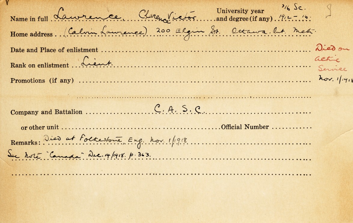 University Military Service Record of Lawrence