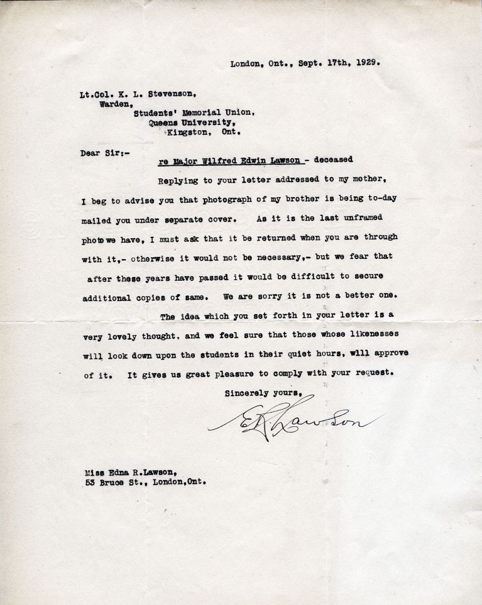 Letter from Miss Edna R. Lawson to Lt. Col. K.L. Stevenson, 17th September 1929