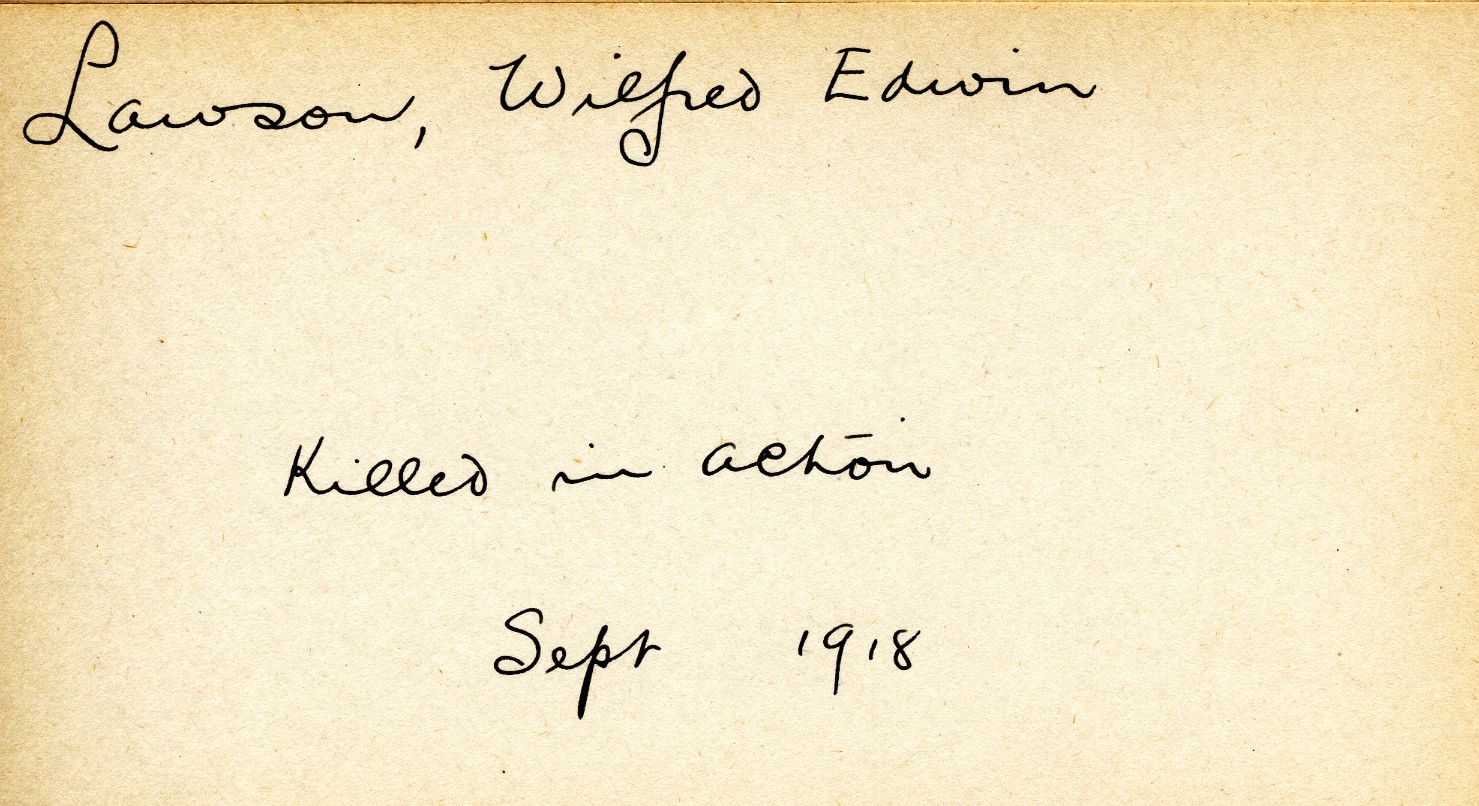 Card Describing Cause of Death of Lawson, September 1918