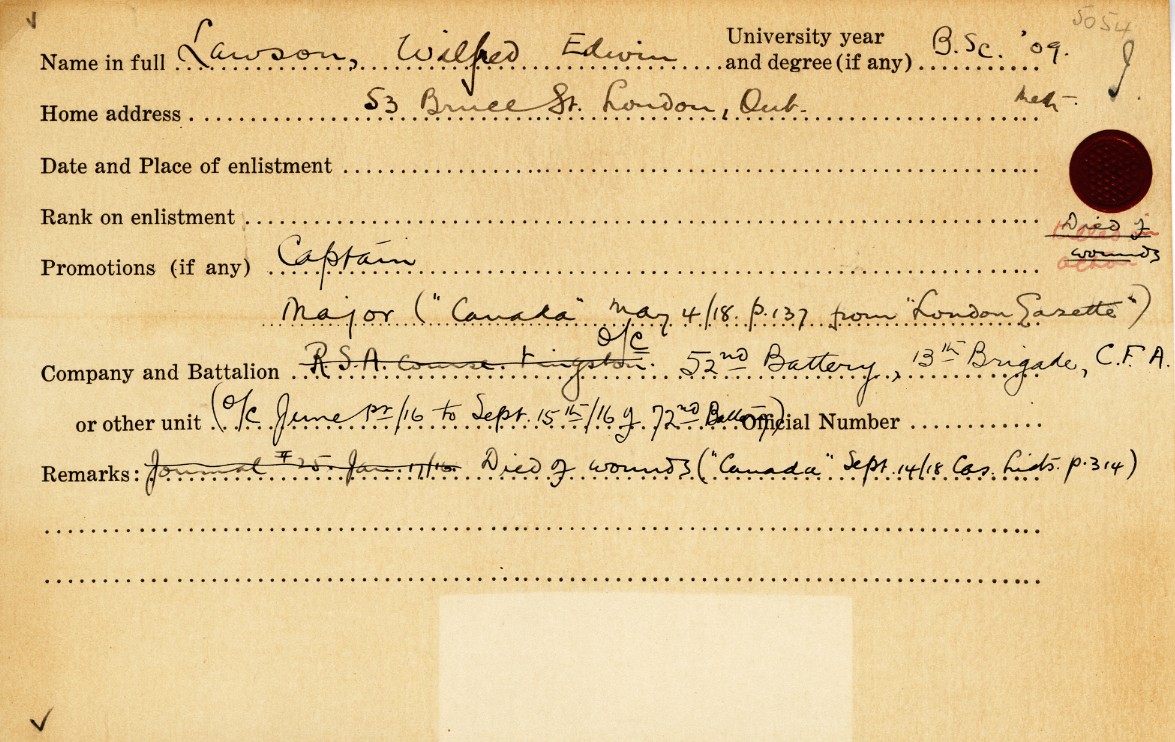 University Military Service Record of Lawson