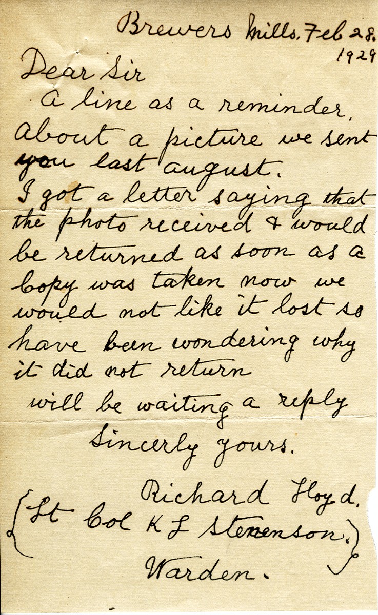 Letter from Richard Lloyd to Lt. Col. K.L. Stevenson, 28th February 1929