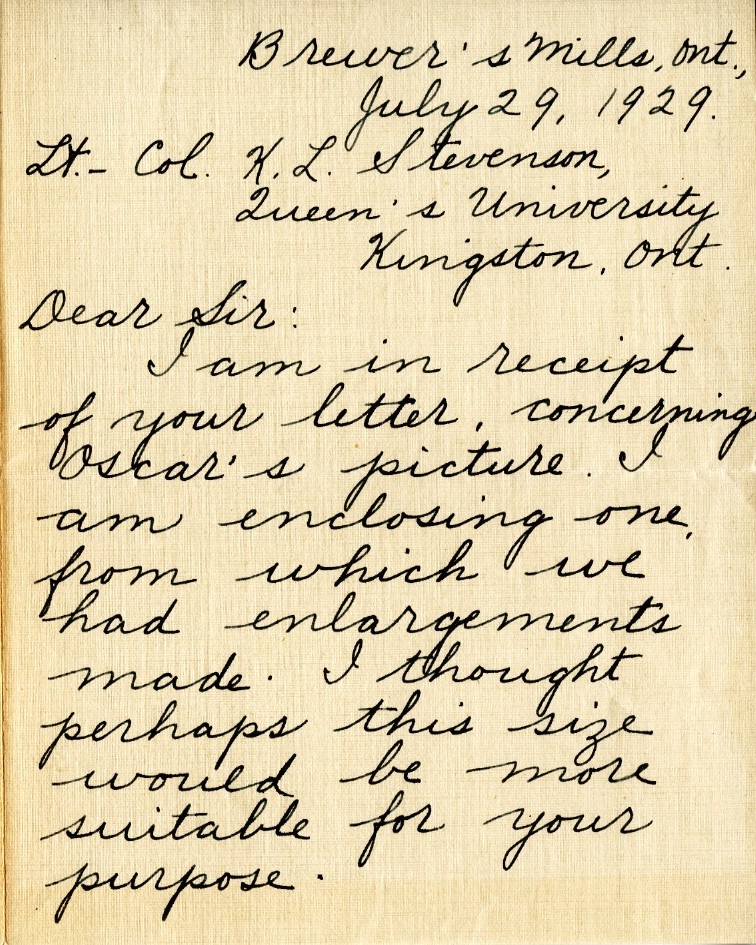 Letter from Richard Lloyd to Lt. Col. K.L. Stevenson, 29th July 1929, Page 1