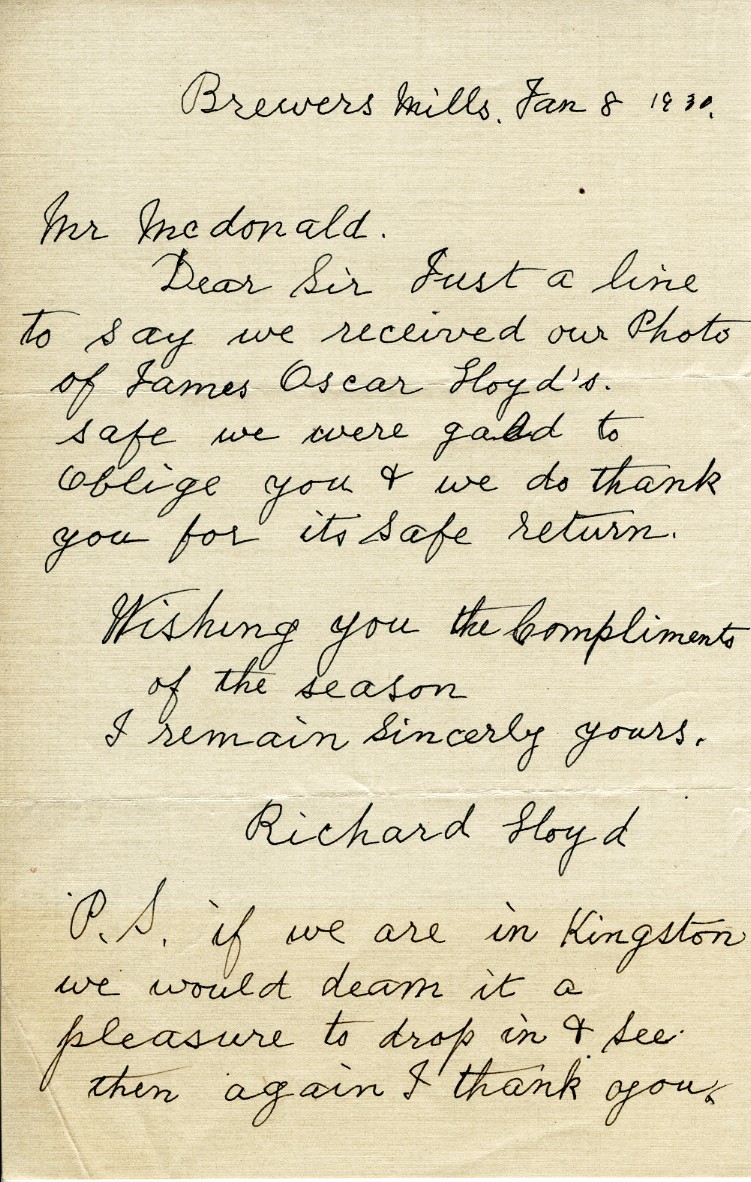letter from Richard Lloyd to Mr. MacDonald, 8th January 1930
