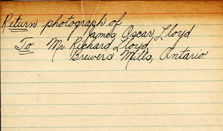 Photograph Return Address Card of Lloyd