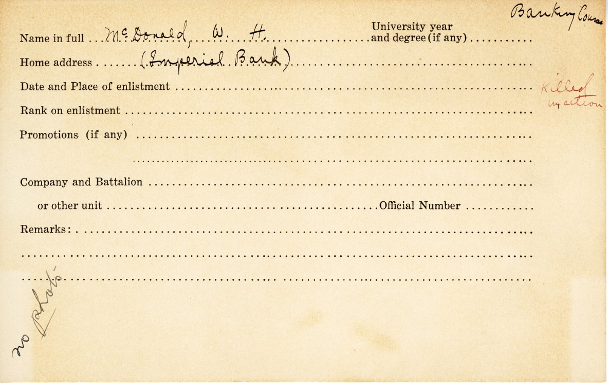 University Military Service Record of Williams Henry MacDonald
