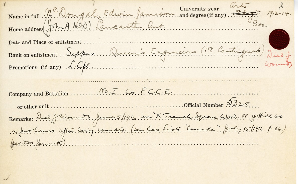Military record of Edwin McDougal