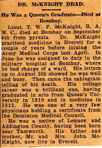 News Clipping Reporting Death of MacKnight