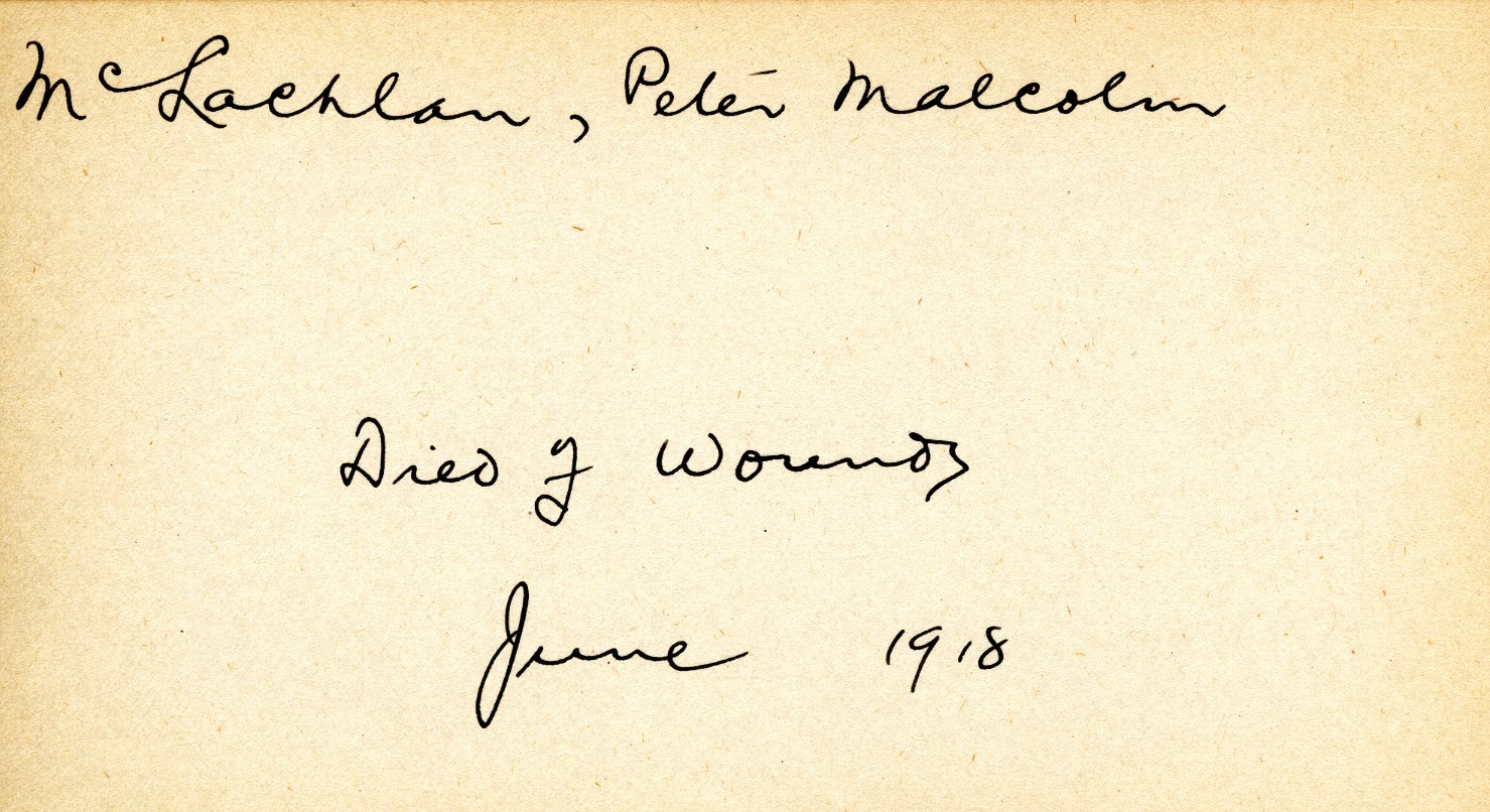 Card Describing Cause of Death of MacLachlan, June 1918
