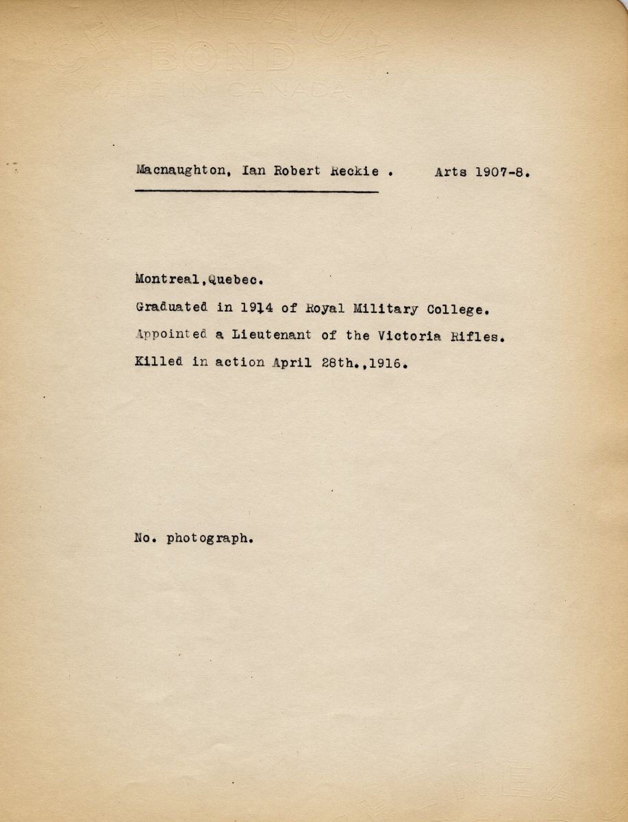 Military Record of MacNaughton