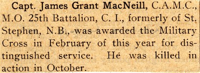News Clipping Reporting Death of MacNeill